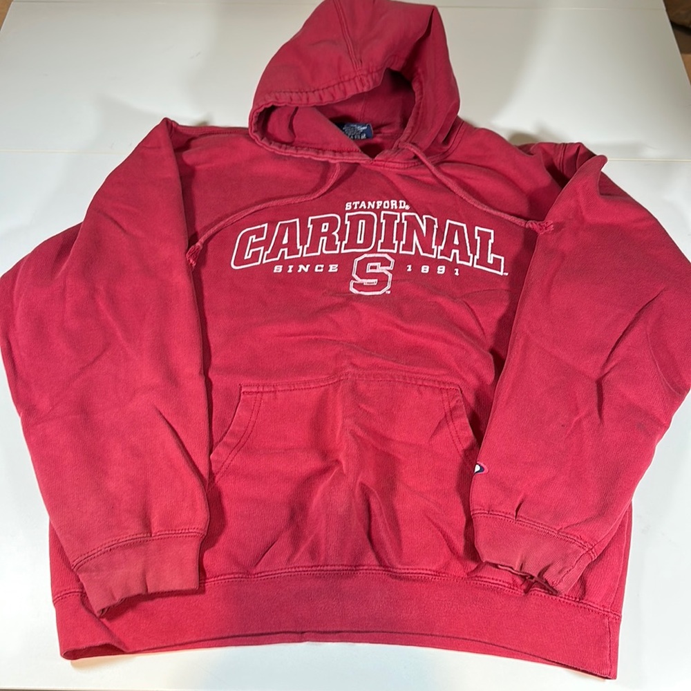 Men’s Vintage StanFord Collegiate Long sleeve Hoodie Sweatshirt Red sz L